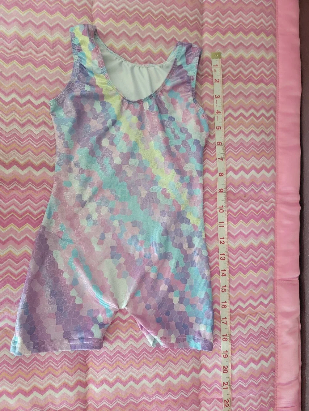 Girls Pastel Rainbow Mosaic Gymnastics Biketard Leotard Pink Purple Blue Size 90